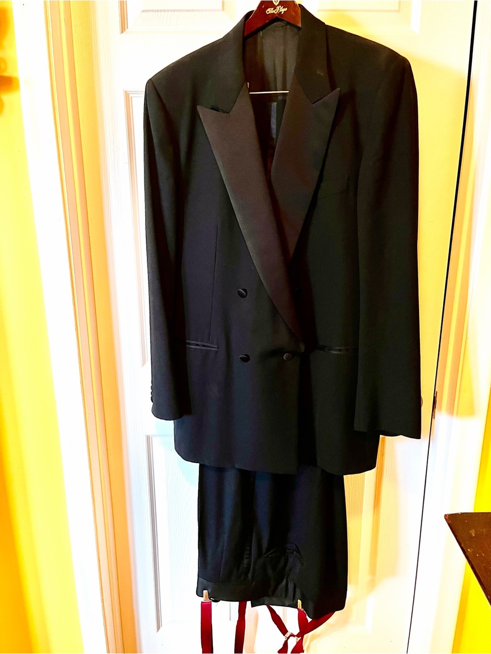 Yves Saint Laurent Black Double-Breasted Tuxedo Blazer with Satin Peak Lapels